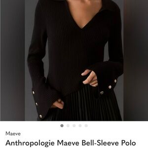 Anthropologie Black V-Neck Bell-Sleeve Sweater